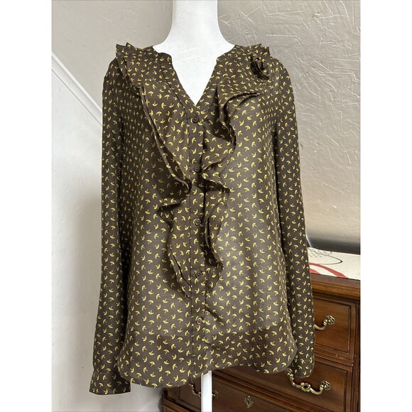 Ann Taylor Loft Light Long Sleeved Brown and Tan‎ Full Print Blouse Size Small - Picture 1 of 7